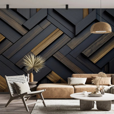 Geometric wallpaper feature wall in a contemporary room