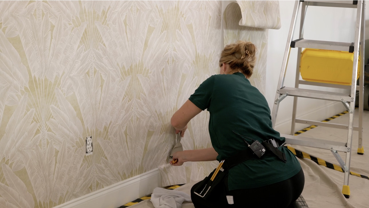 Close-up wallpaper seam care and wallcovering detail